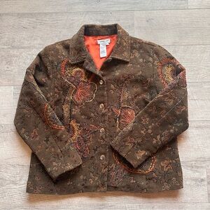 COLDWATER CREEK WOMEN'S TAPESTRY FLORAL EMBROIDERED PRINT JACKET